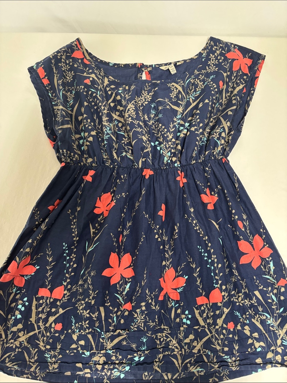 Heritage 1981 Floral Dress Women's Large Navy Coral Botanical Print Made in USA